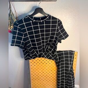 SHEIN Co-ord | black/white panes crop top and straight leg pants. Sz 8/10 EUC